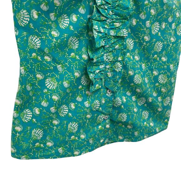 Tizzie Button Front Sleeveless Ruffle Collar Top Blue Green Small ASIS - Picture 2 of 6